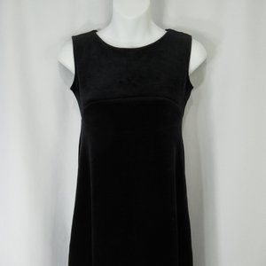 Black Velvet Midi Maxi Dress Empire Waist Tank Top Sleeveless Vintage Size 12